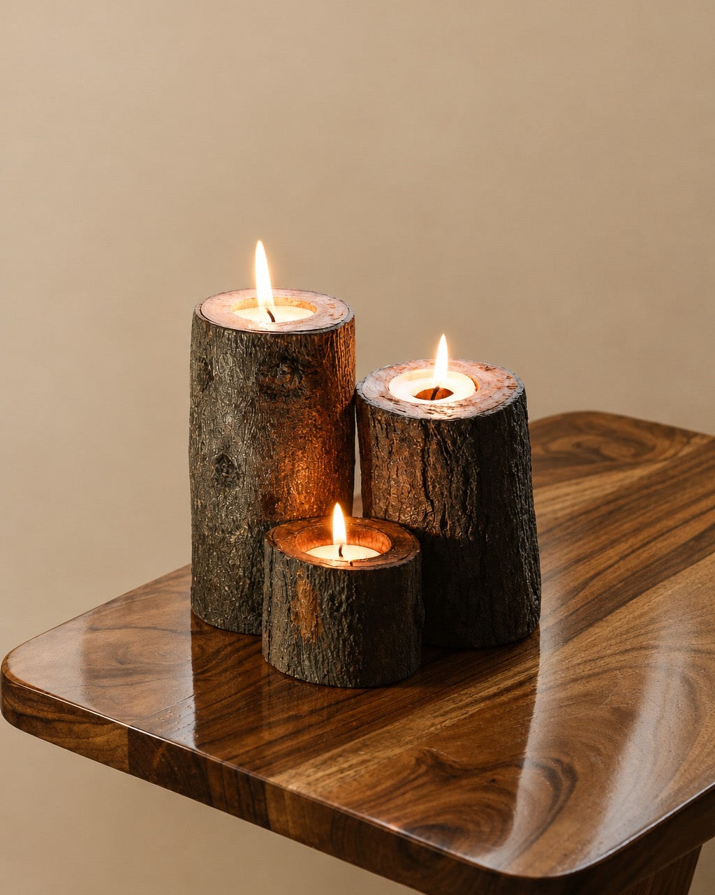 Wooden Tealight Candle Holder Set of 3